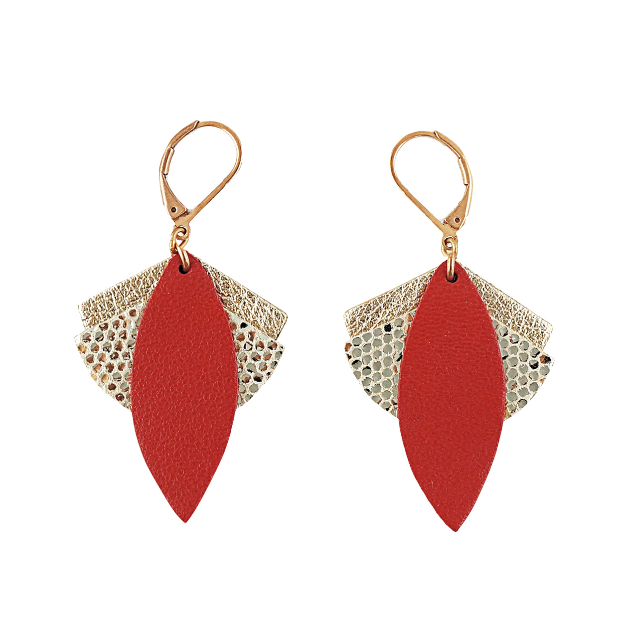 Boucles d'oreilles en cuir LOTUS rouge 4