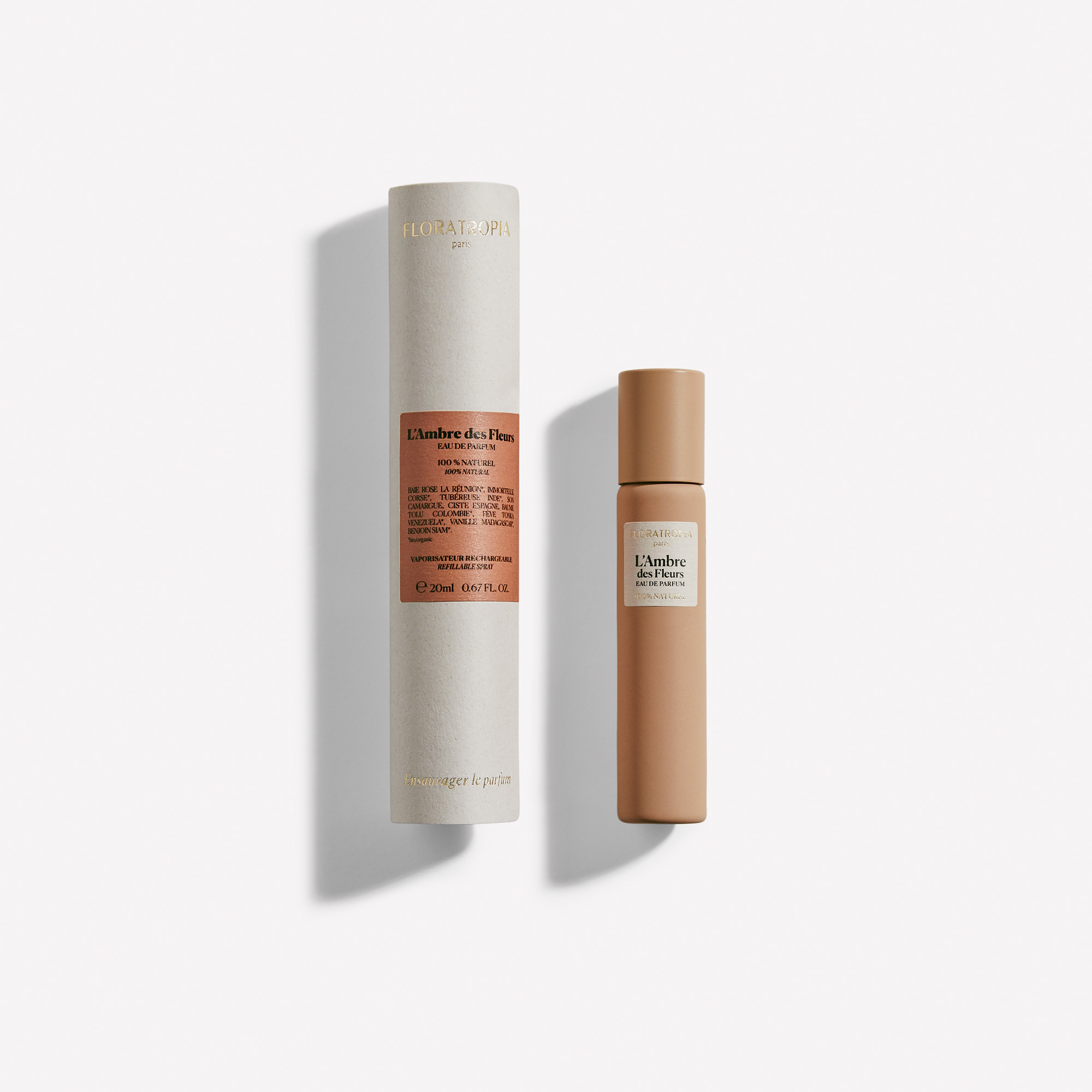 Flacon Florette du parfum 100% naturel L'Ambre des Fleurs et son étui