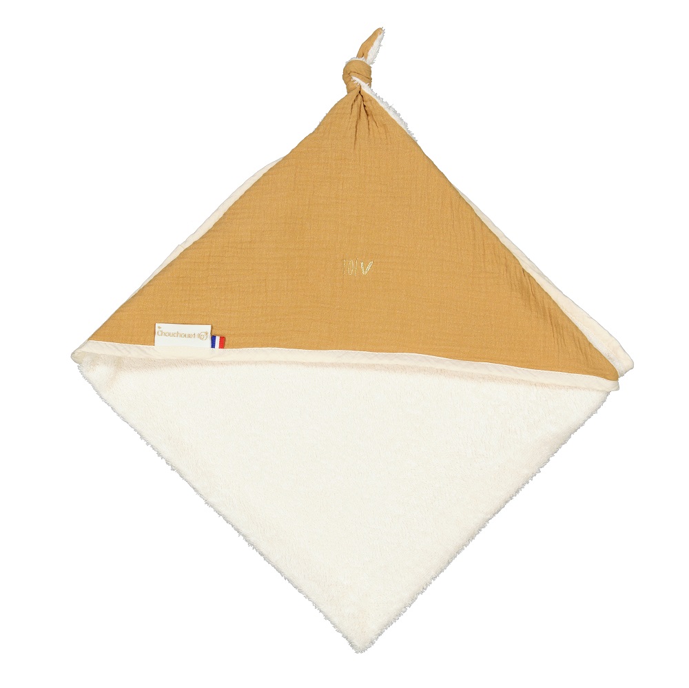 Sortie de Bain bébé - Gaze de coton Caramel - Fabriqué en France 2