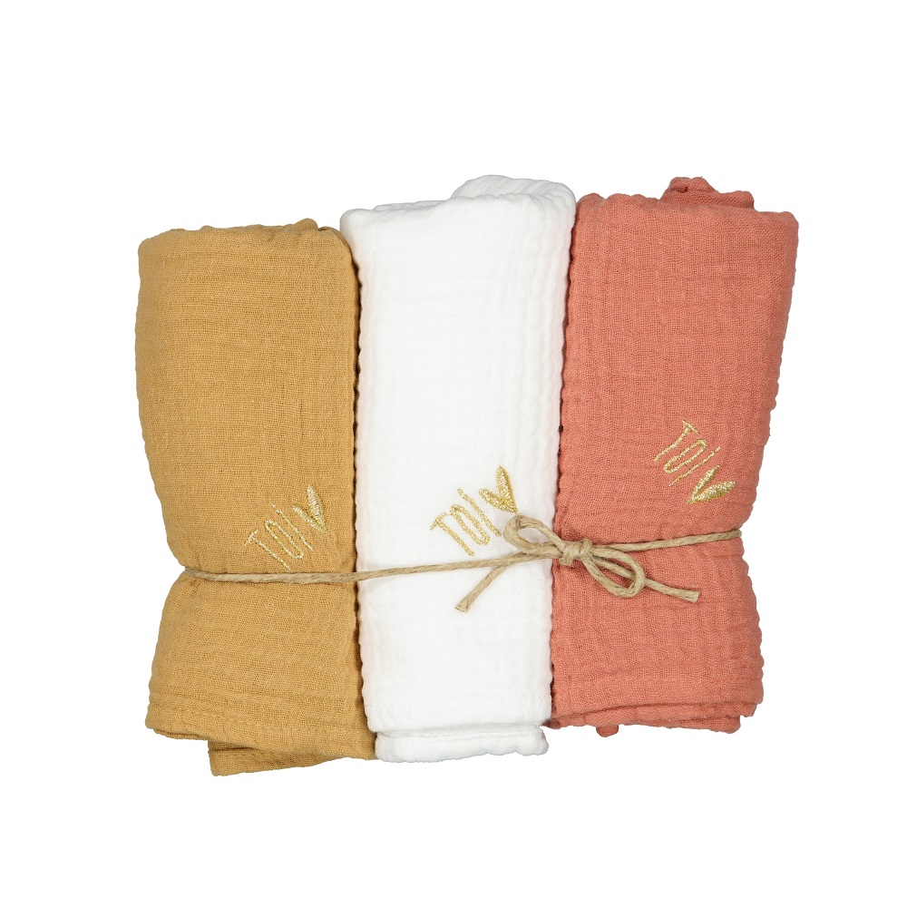 Lot de 3 langes brodés - Gaze de coton - Fabriqué en France 2