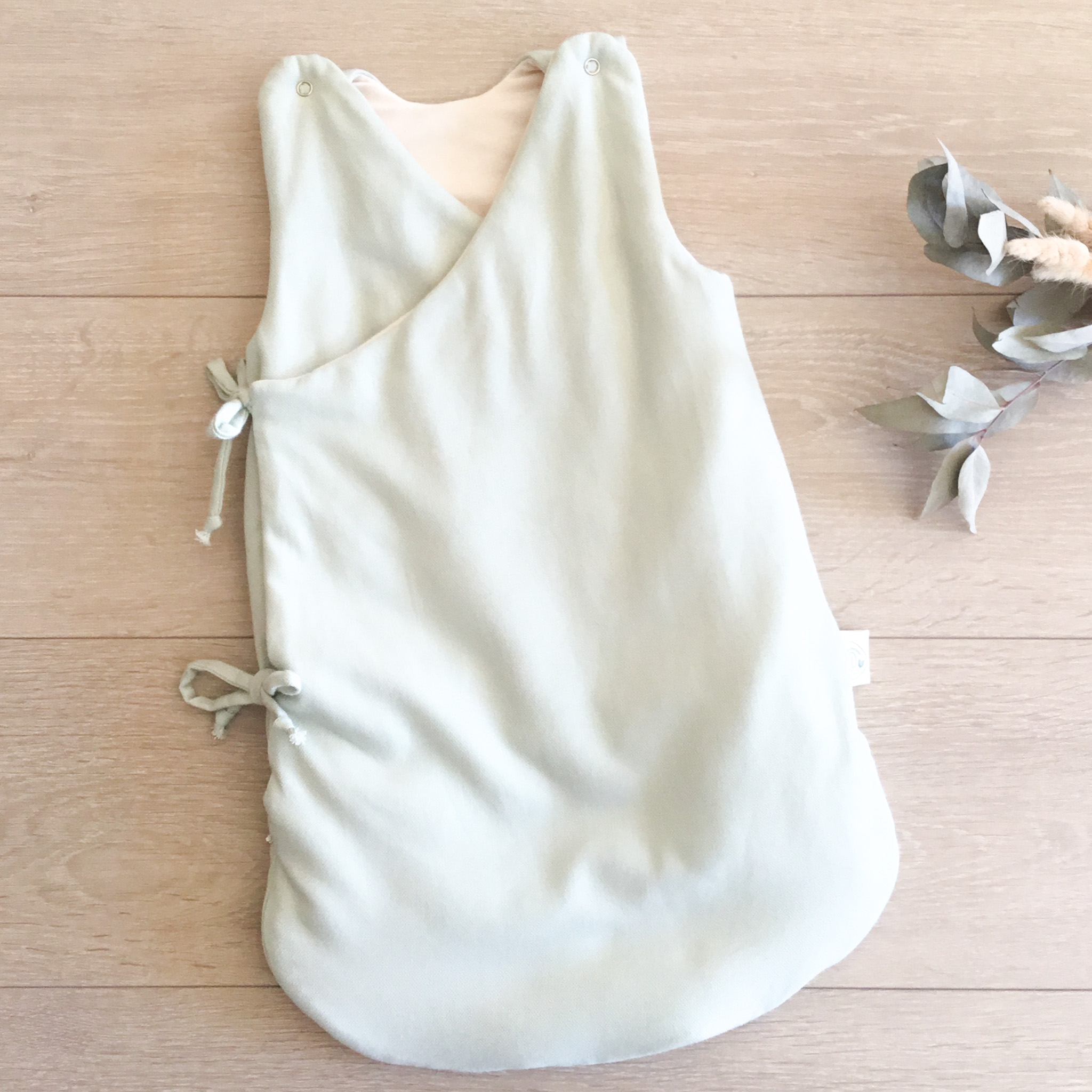 Gigoteuse cache-cœur hiver 0-24 mois (plusieurs tailles) coton biologique vert d'eau 2