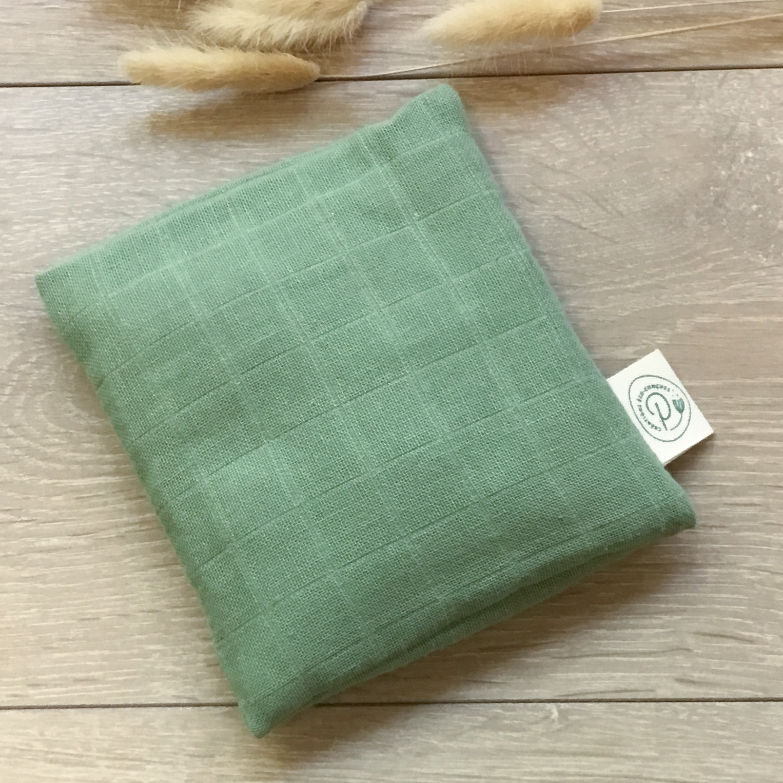 Bouillotte sèche verte déhoussable en coton et pois chiches bios 2