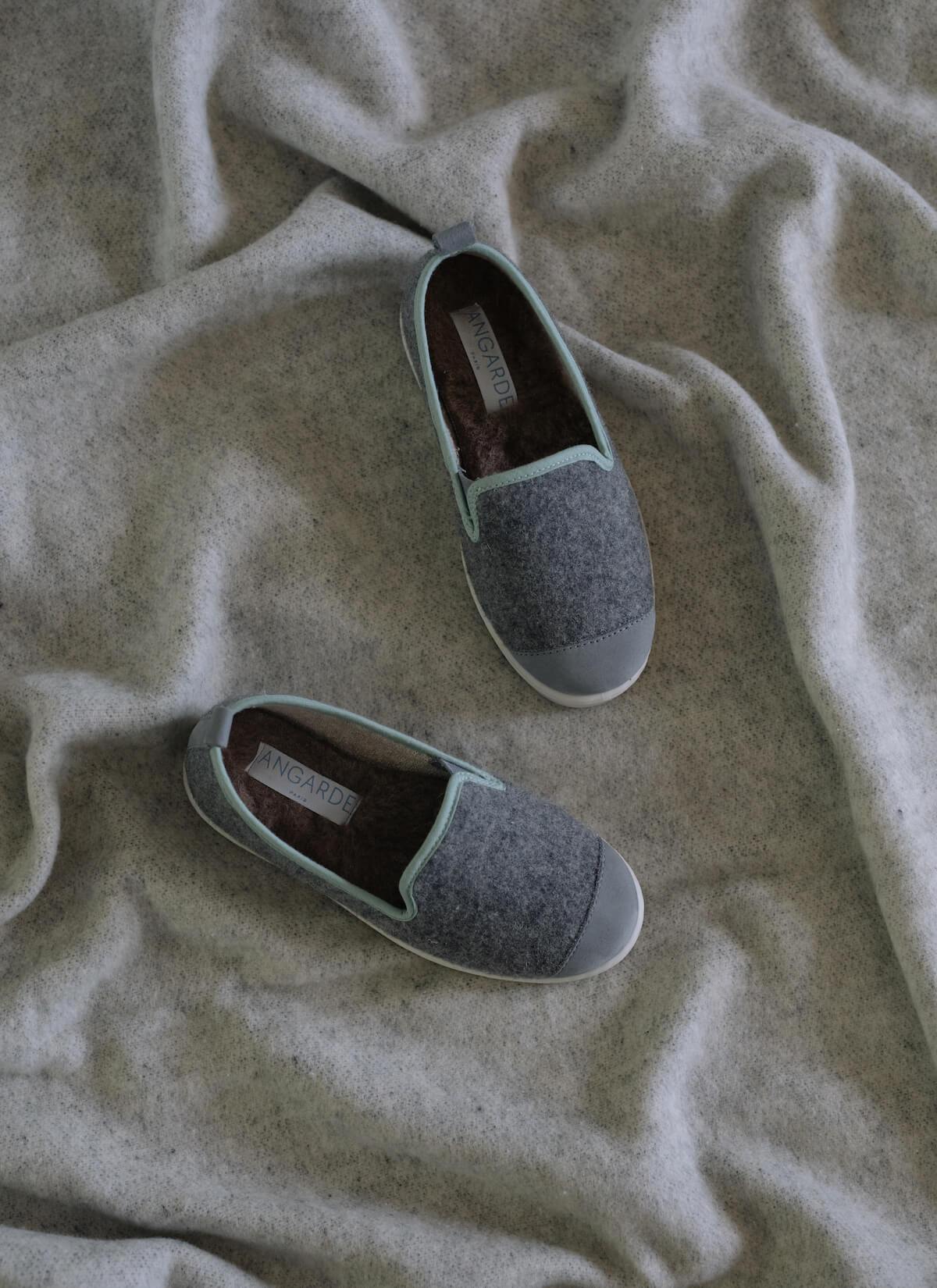 chausson enfant en laine recyclée Grey Green vue packshot de dessus