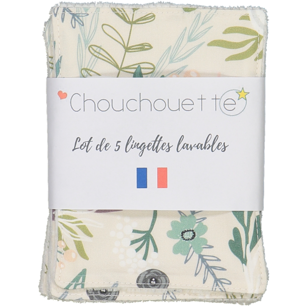 Lot de 5 lingettes lavables - Flower Power - Fabriqué en France 2