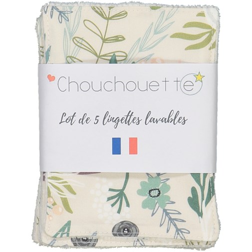 Lot de 5 lingettes lavables - Flower Power - Fabriqué en France