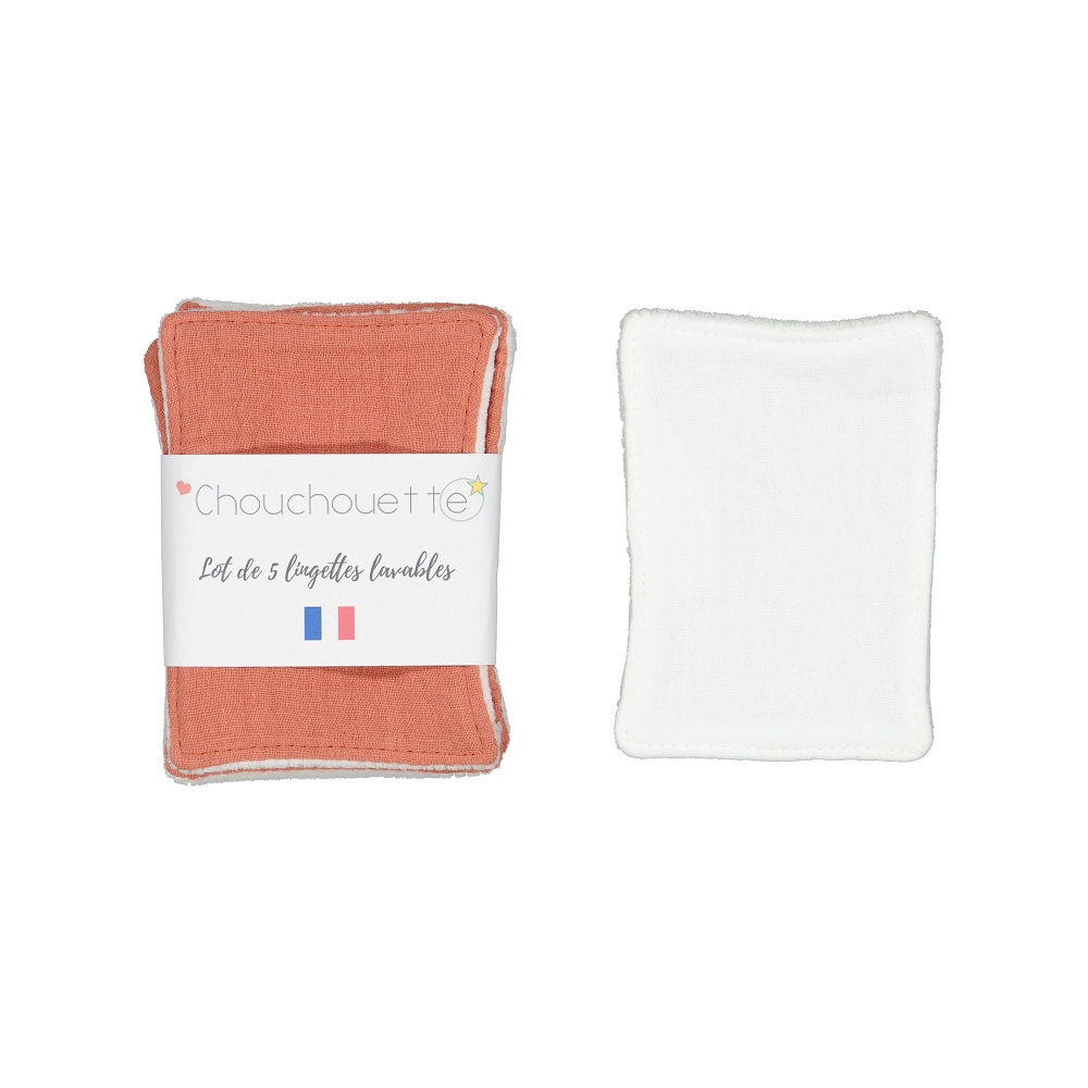 Lot de 5 lingettes lavables - Gaze de coton Blush - Fabriqué en France 3