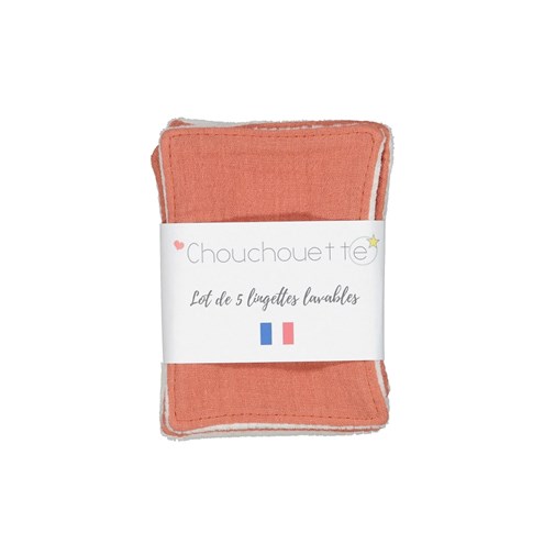 Lot de 5 lingettes lavables - Gaze de coton Blush - Fabriqué en France