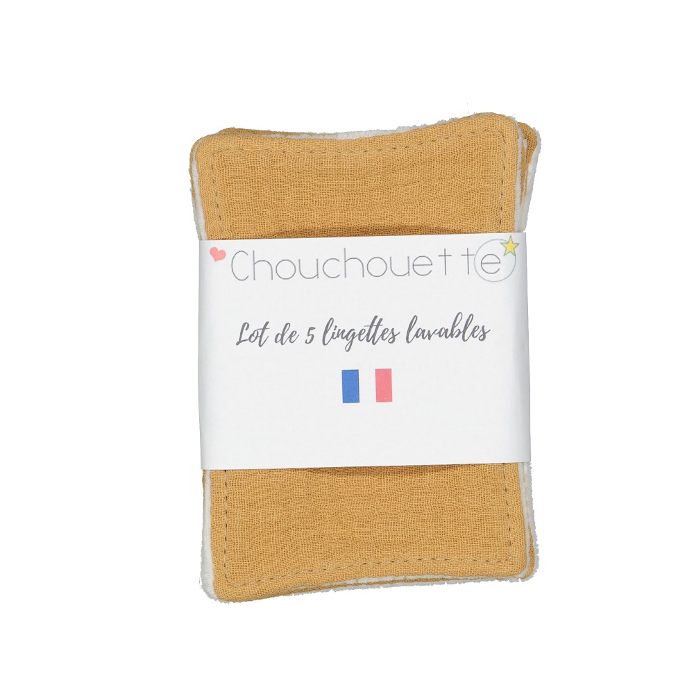 Lot de 5 lingettes lavables - Gaze de coton Caramel - Fabriqué en France 2