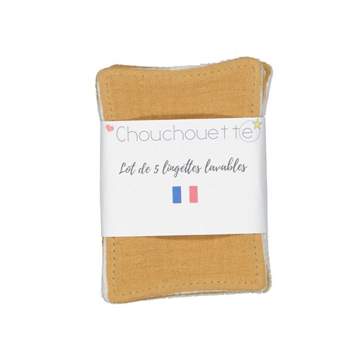 Lot de 5 lingettes lavables - Gaze de coton Caramel - Fabriqué en France