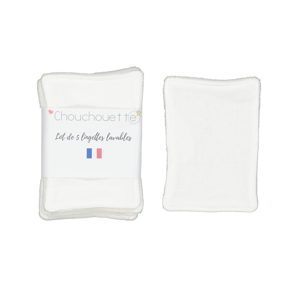 Lot de 5 lingettes lavables - Gaze de coton Chantilly - Fabriqué en France 2