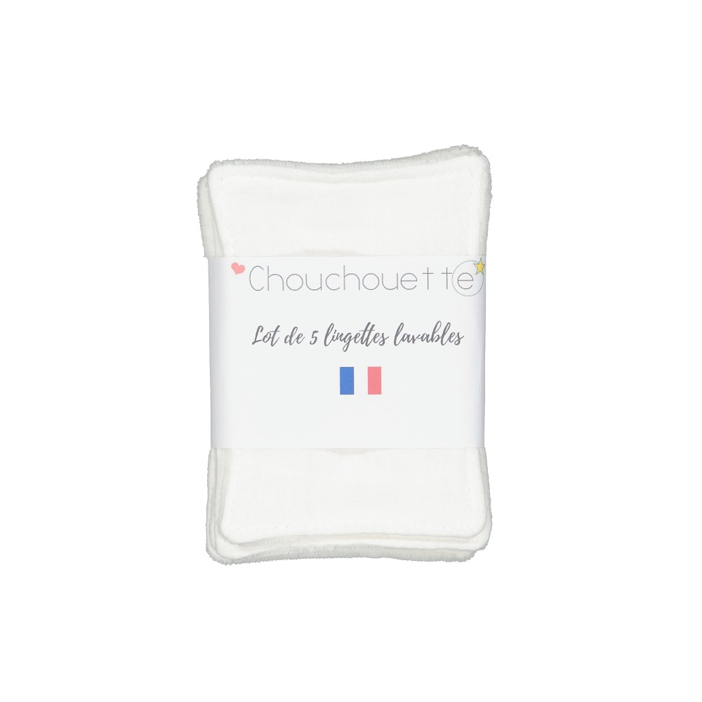 Lot de 5 lingettes lavables - Gaze de coton Chantilly - Fabriqué en France 3