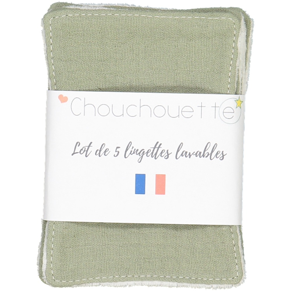 Lot de 5 lingettes lavables - Gaze de coton Kaki - Fabriqué en France 2