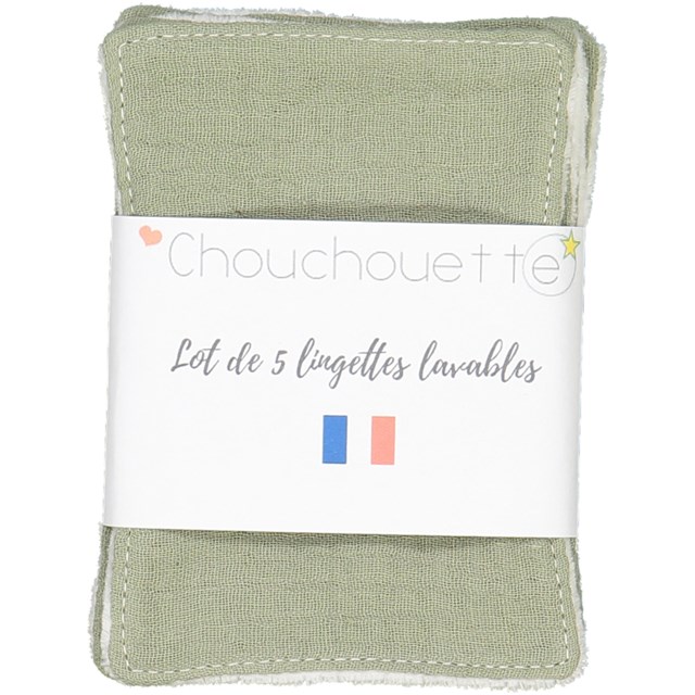 Lot de 5 lingettes lavables - Gaze de coton Kaki - Fabriqué en France 2