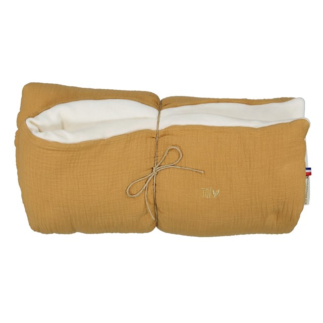 Couverture douceur Brodée - Gaze de coton Caramel - Fabriqué en France 2