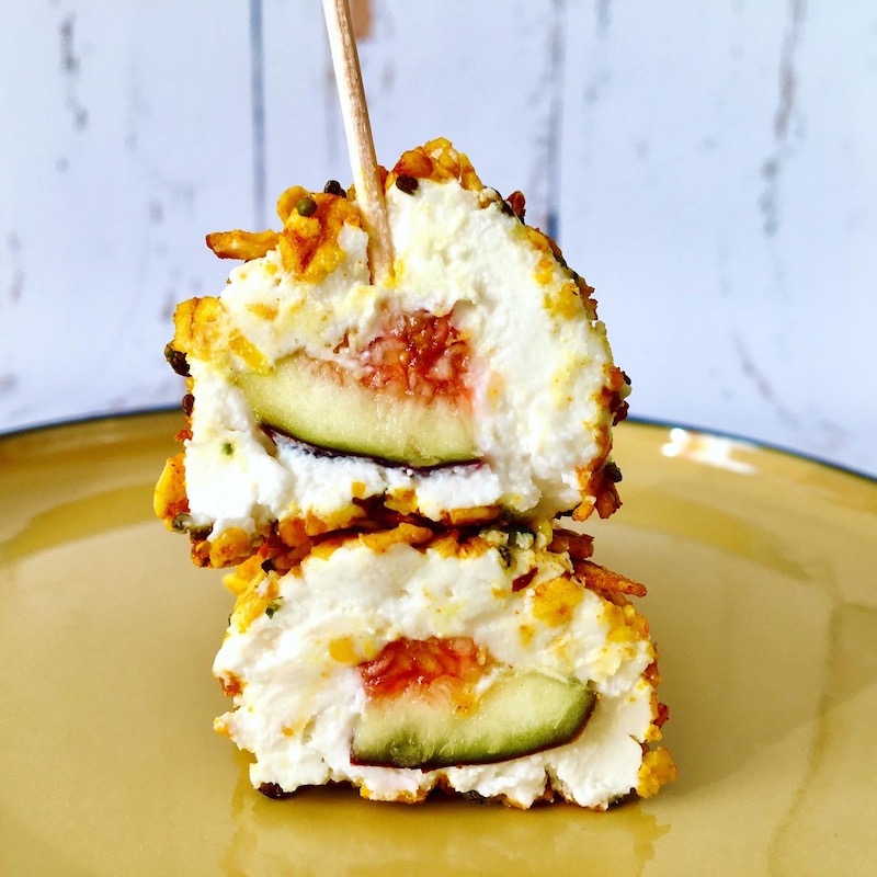 bouchées de figues chèvre et granola cumin/cajou/curcuma