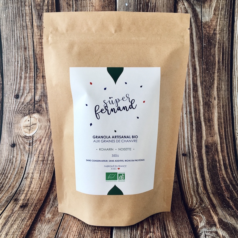 1 paquet de granola bio aux graines de chanvre romarin/noisette 350g recto