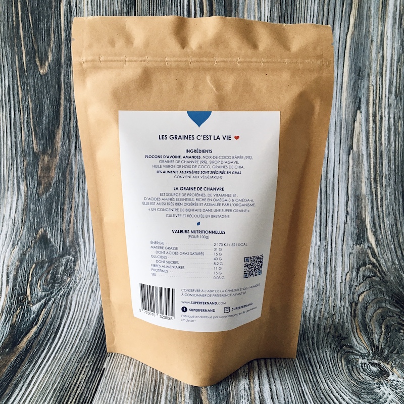 1 paquet de granola bio aux graines de chanvre coco/amande 350g verso