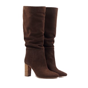 Bottes drapées cuir daim marron