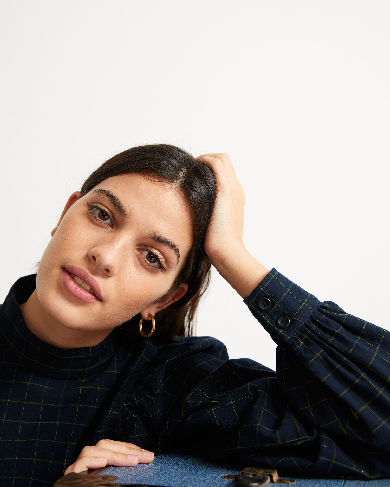 Robe à carreaux bleu marine - Flora de Thinking MU 5