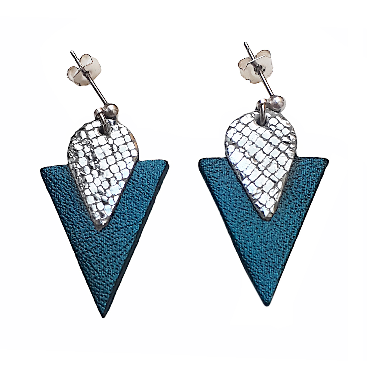 Boucle d'oreille TRIANGLE bleu pétrole 4