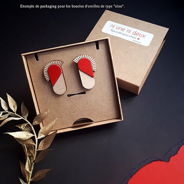 Boucles d'oreilles en bois et cuir MAYA rouge 4