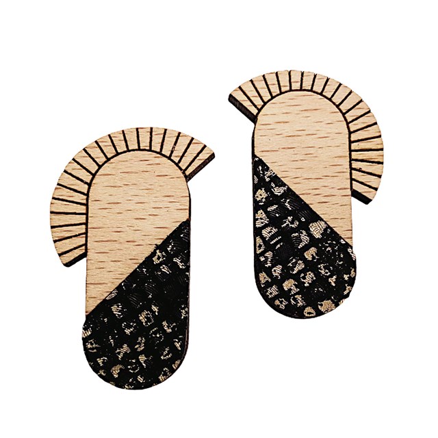 Boucles d'oreilles en bois et cuir MAYA noir 5