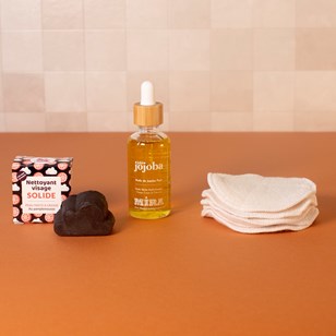 Box soin visage peau mixte à grasse - Nettoyant, huile ou crème et cotons lavables