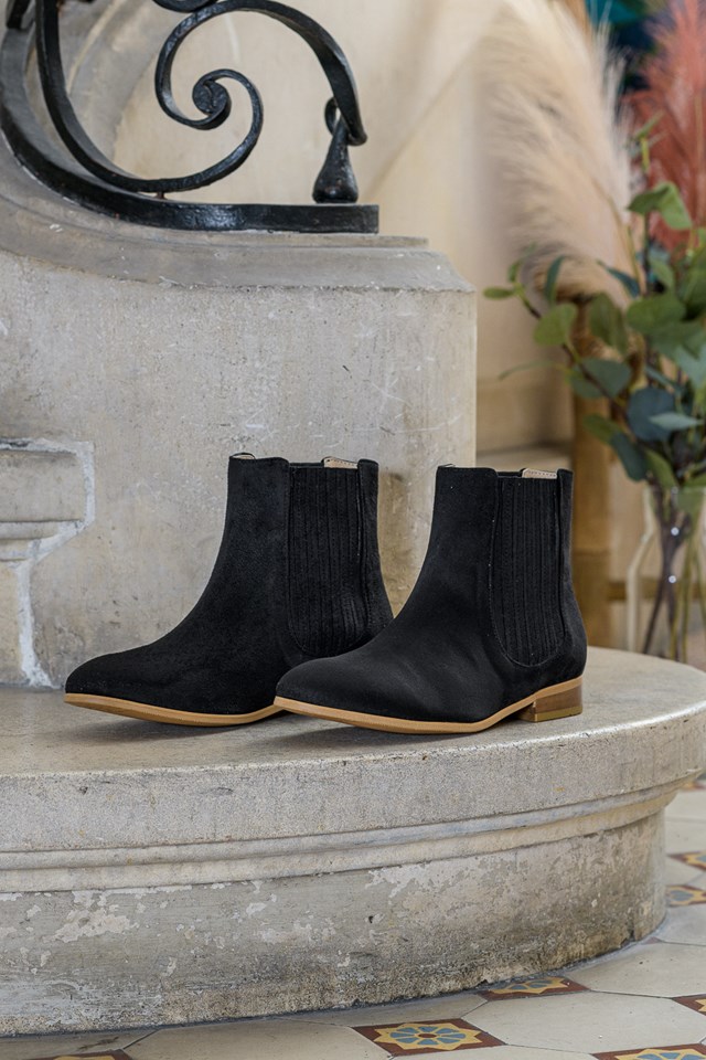 bottines plates Firenze noir 100% recyclées, végétales et naturelles de face