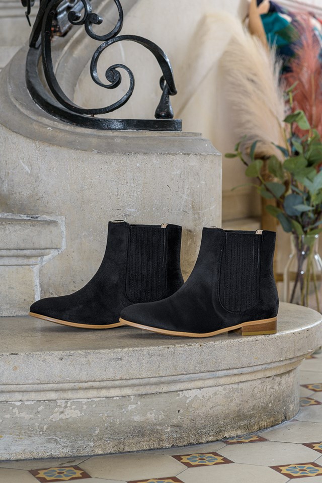 bottines plates Firenze noir 100% recyclées, végétales et naturelles de profil