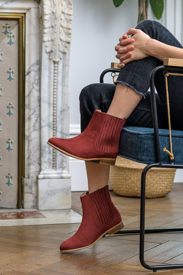 bottines plates Firenze brique 100% recyclées, végétales et naturelles portées de profil
