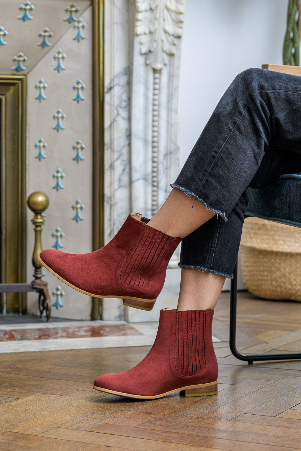 bottines plates Firenze brique 100% recyclées, végétales et naturelles portées de profil
