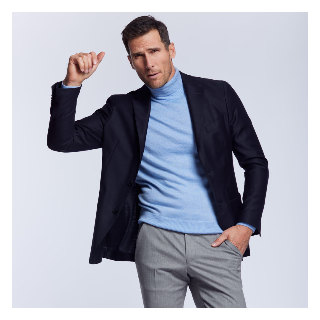 blazer Gianni en laine merinos micro tricotée bleu nocturne Wolbe