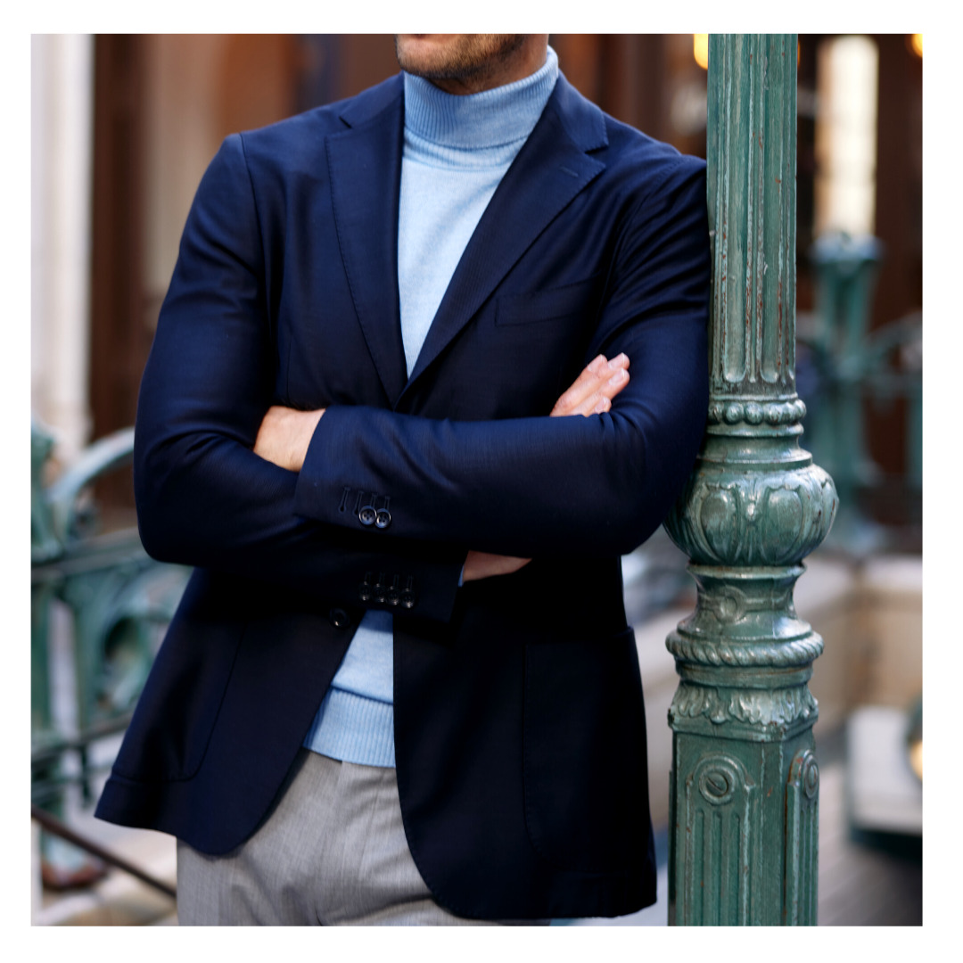 blazer Gianni en laine merinos micro tricotée bleu nocturne Wolbe