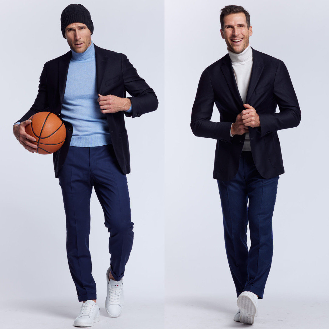 blazer Gianni en laine merinos micro tricotée bleu nocturne Wolbe