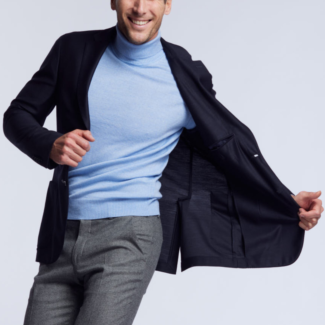 blazer Gianni en laine merinos micro tricotée bleu nocturne Wolbe