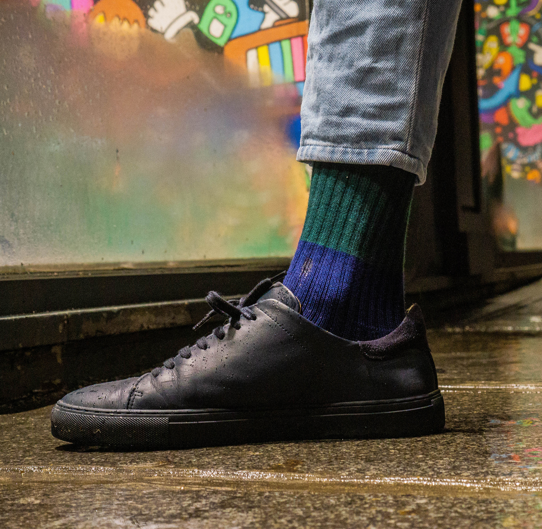 Chaussettes bicolores vert et bleu coton