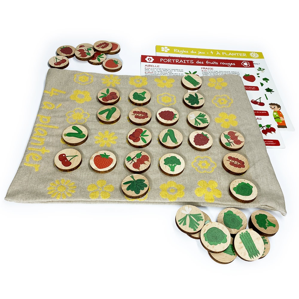 4 à planter - Jeu de "4 à la suite" en bois - Fruits et légumes 2