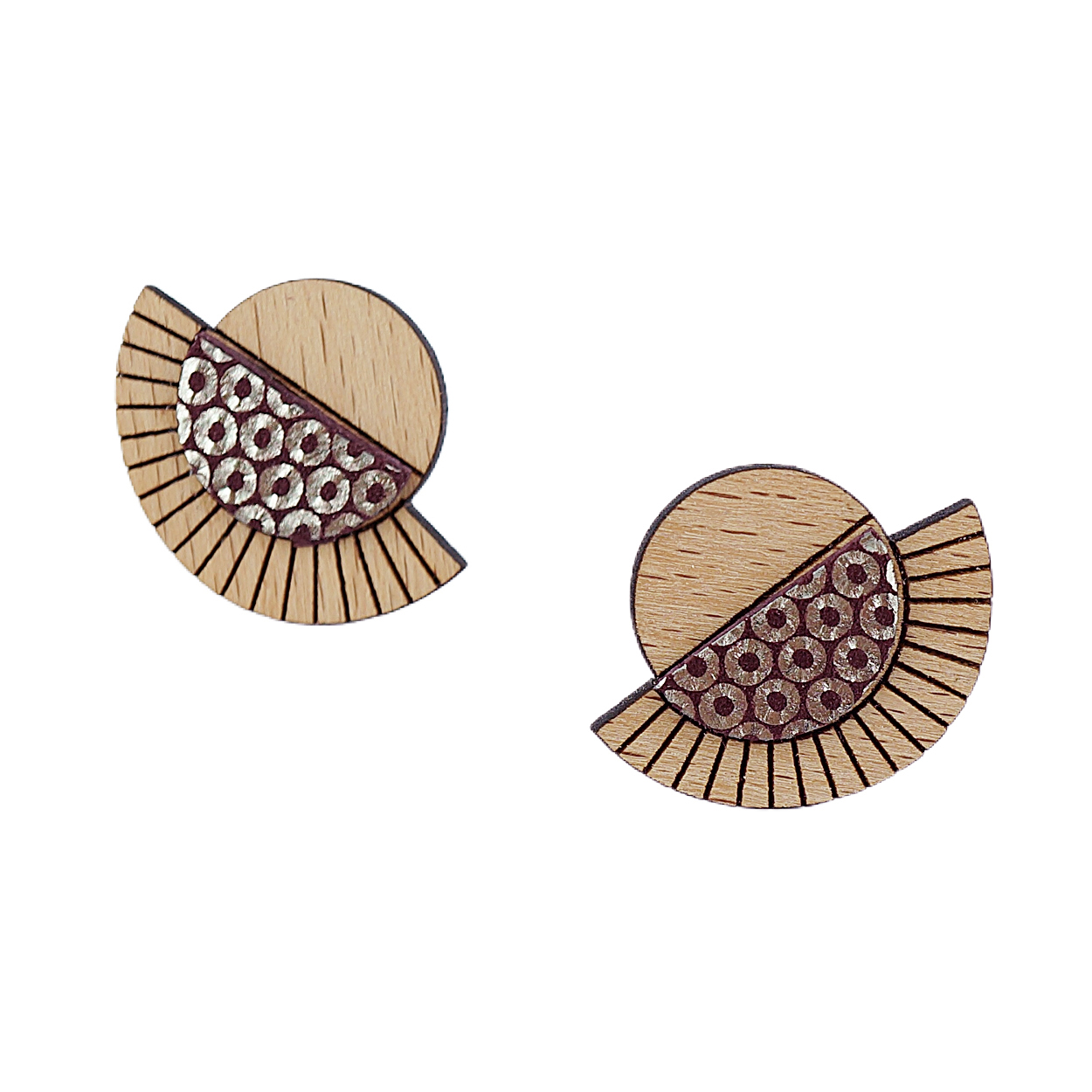 Puces d'oreilles en bois et cuir AZTÈQUE mordoré 5