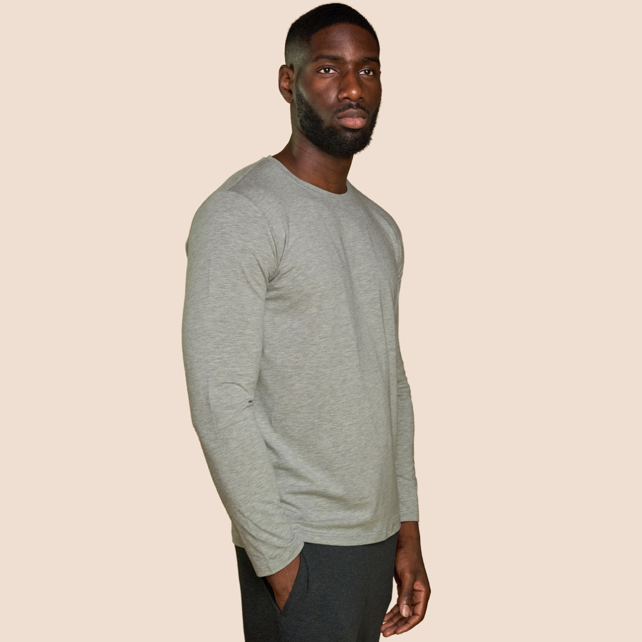 T-shirt manche longue gris chiné clair pour homme Pétrone