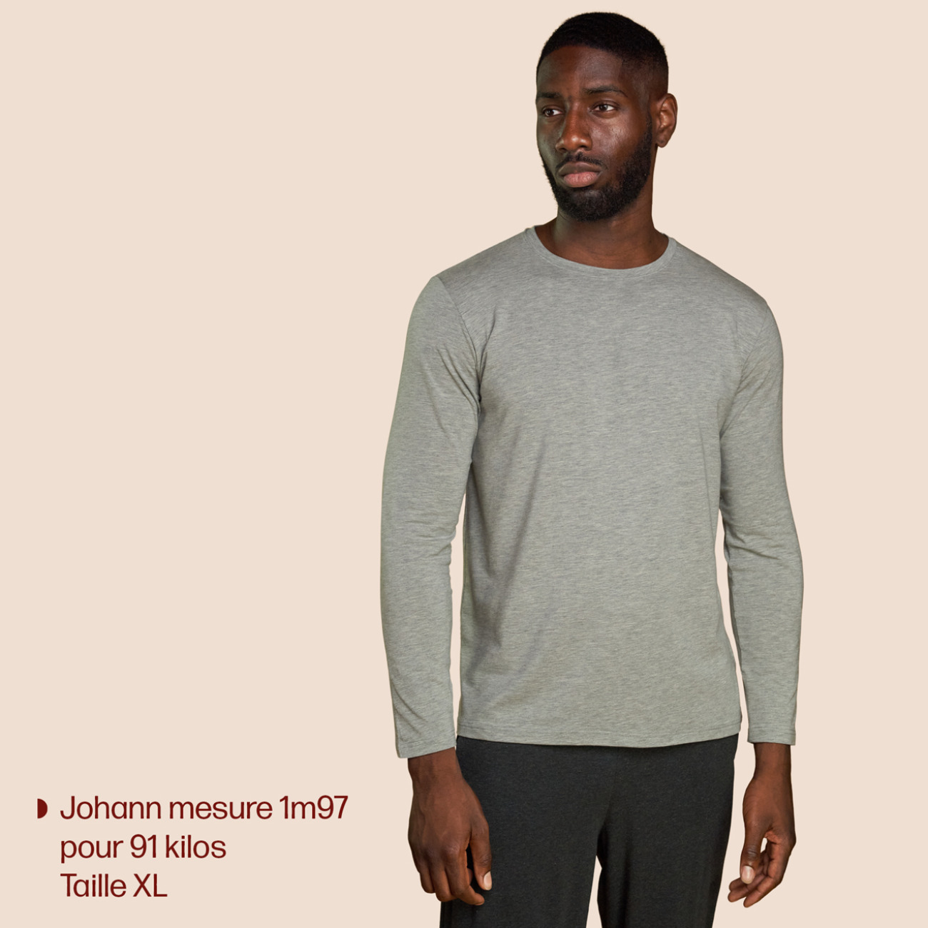 T-shirt manche longue gris chiné clair pour homme Pétrone