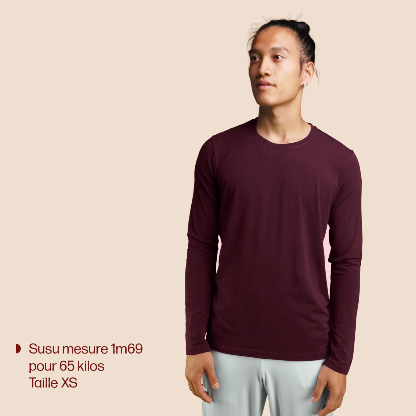 T-shirt manche longue lie-de-vin pour homme Pétrone