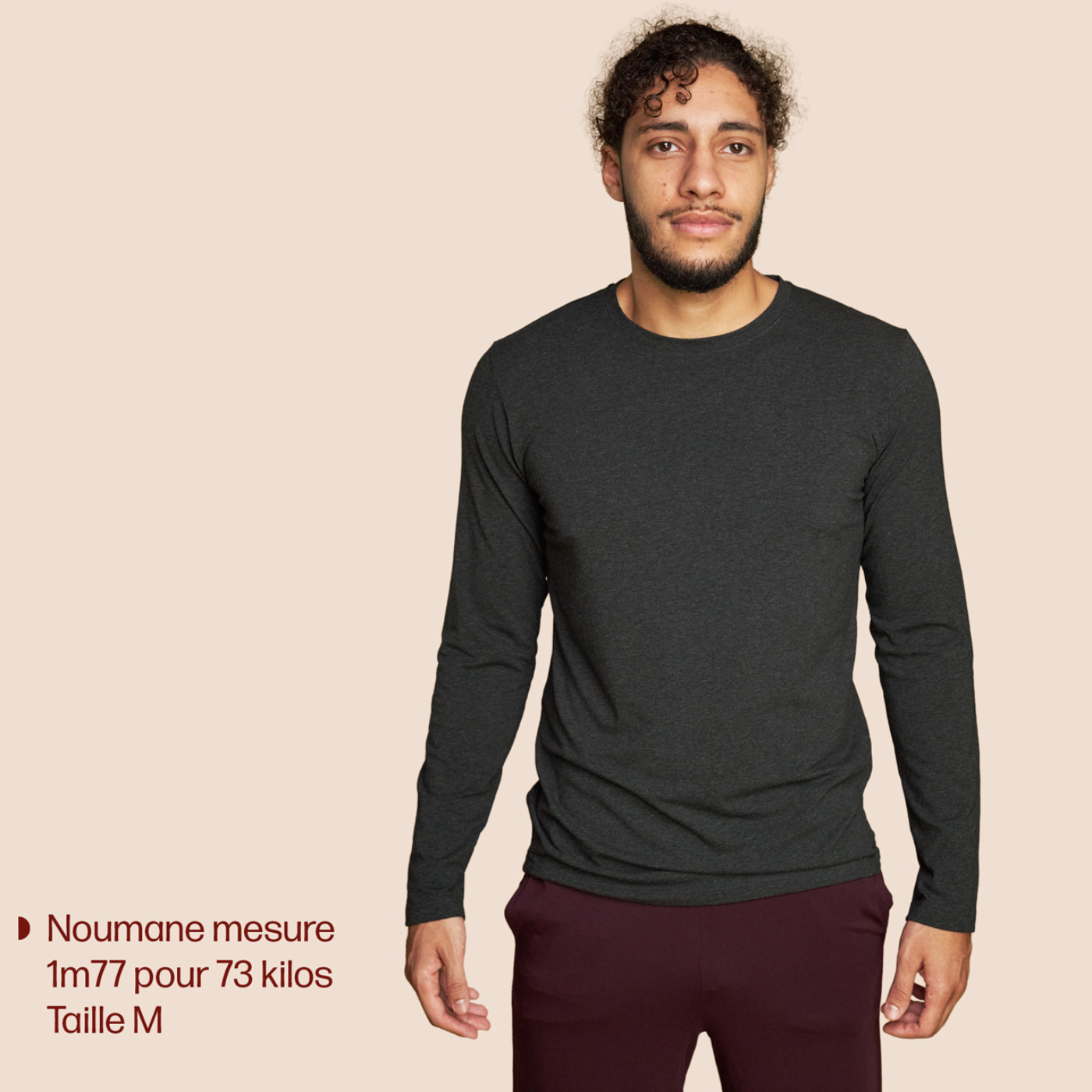 T-shirt manche longue gris anthracite pour homme Pétrone