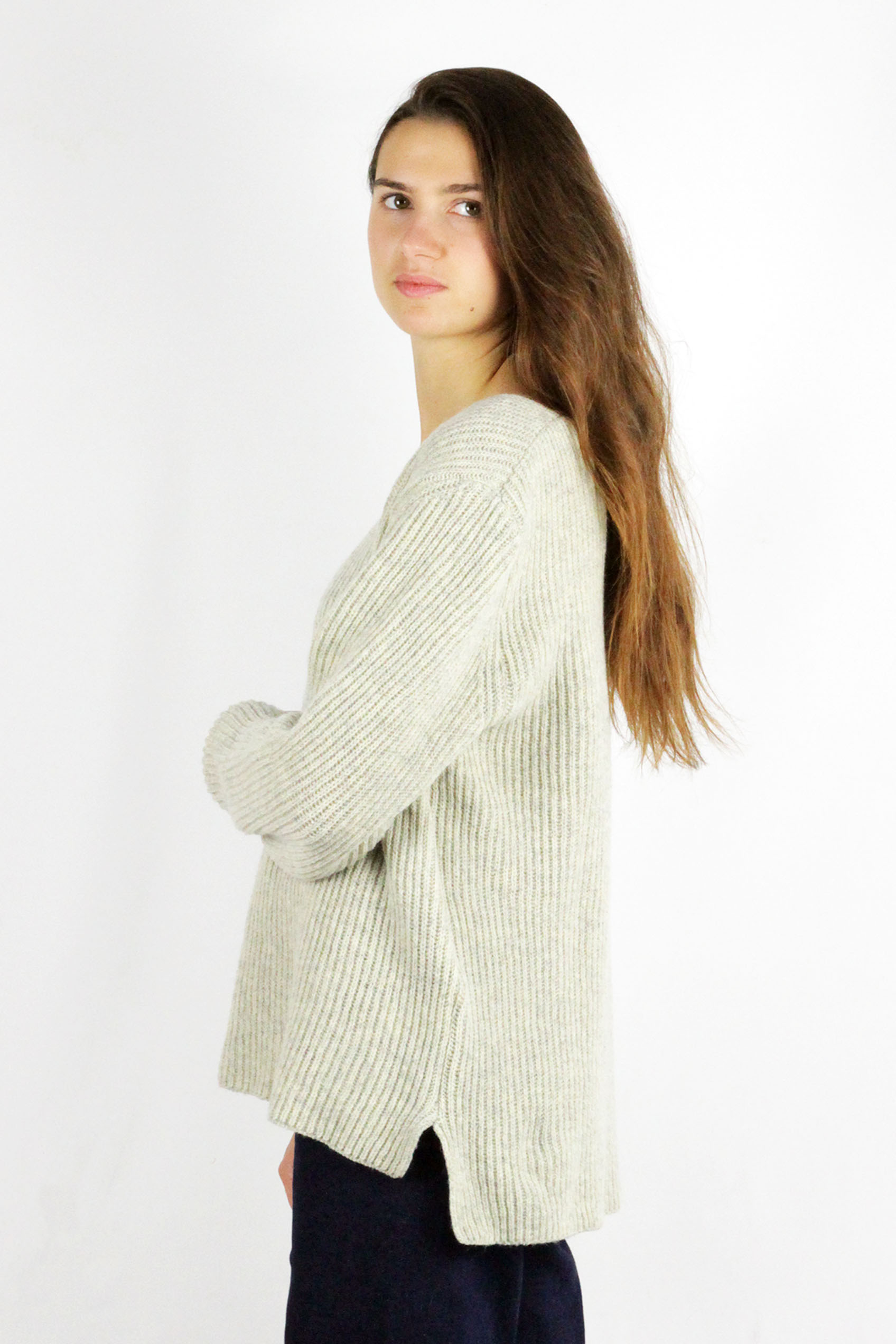Pull Ficus ecru chiné, laine 100% recyclée made in France 9