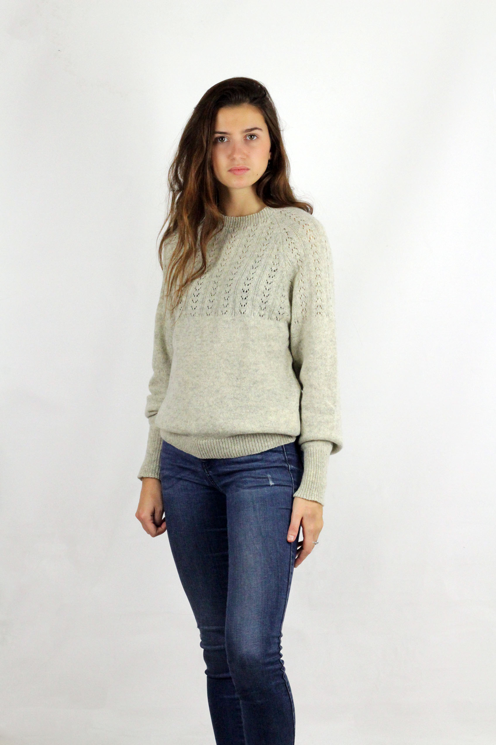 Pull Agave ecru chiné en laine recyclée 100% made in France - 5