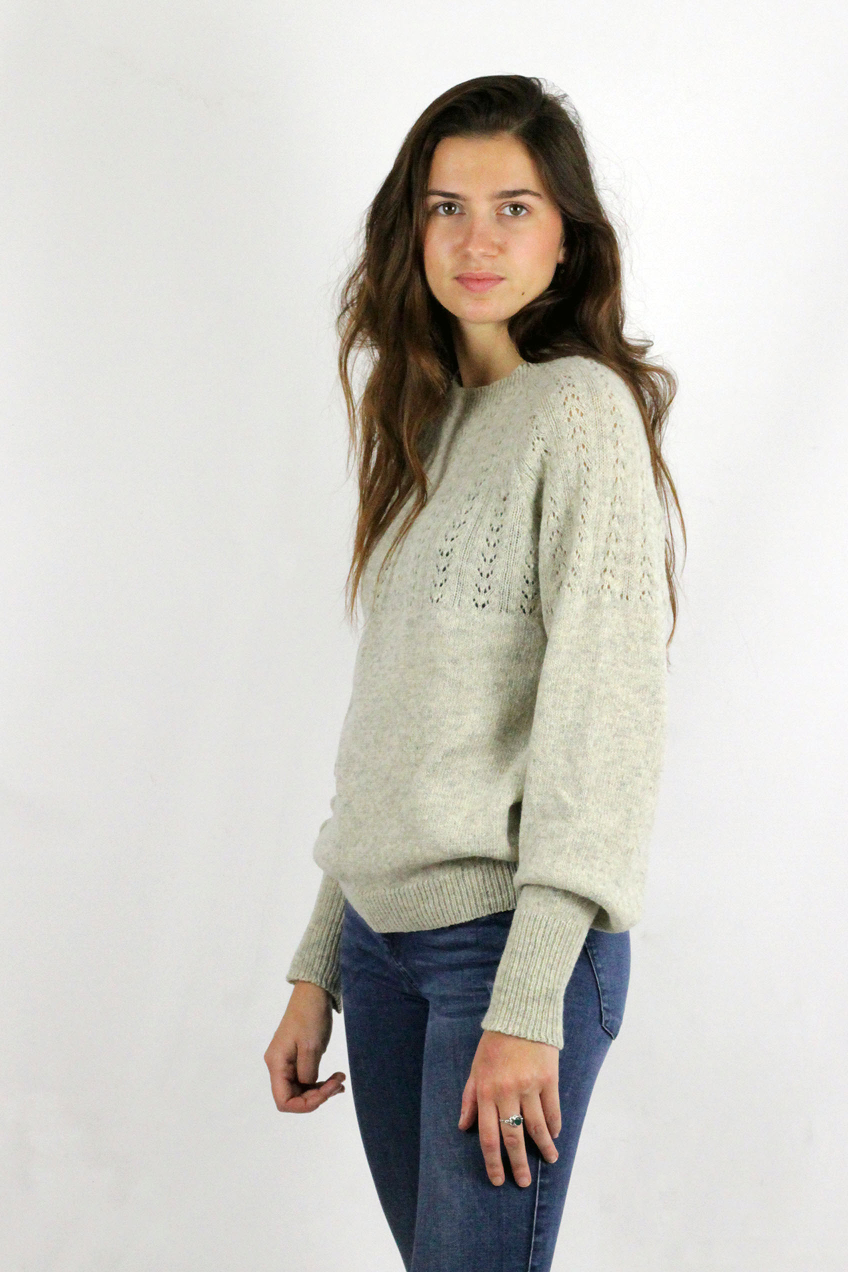 Pull Agave ecru chiné en laine recyclée 100% made in France - 4