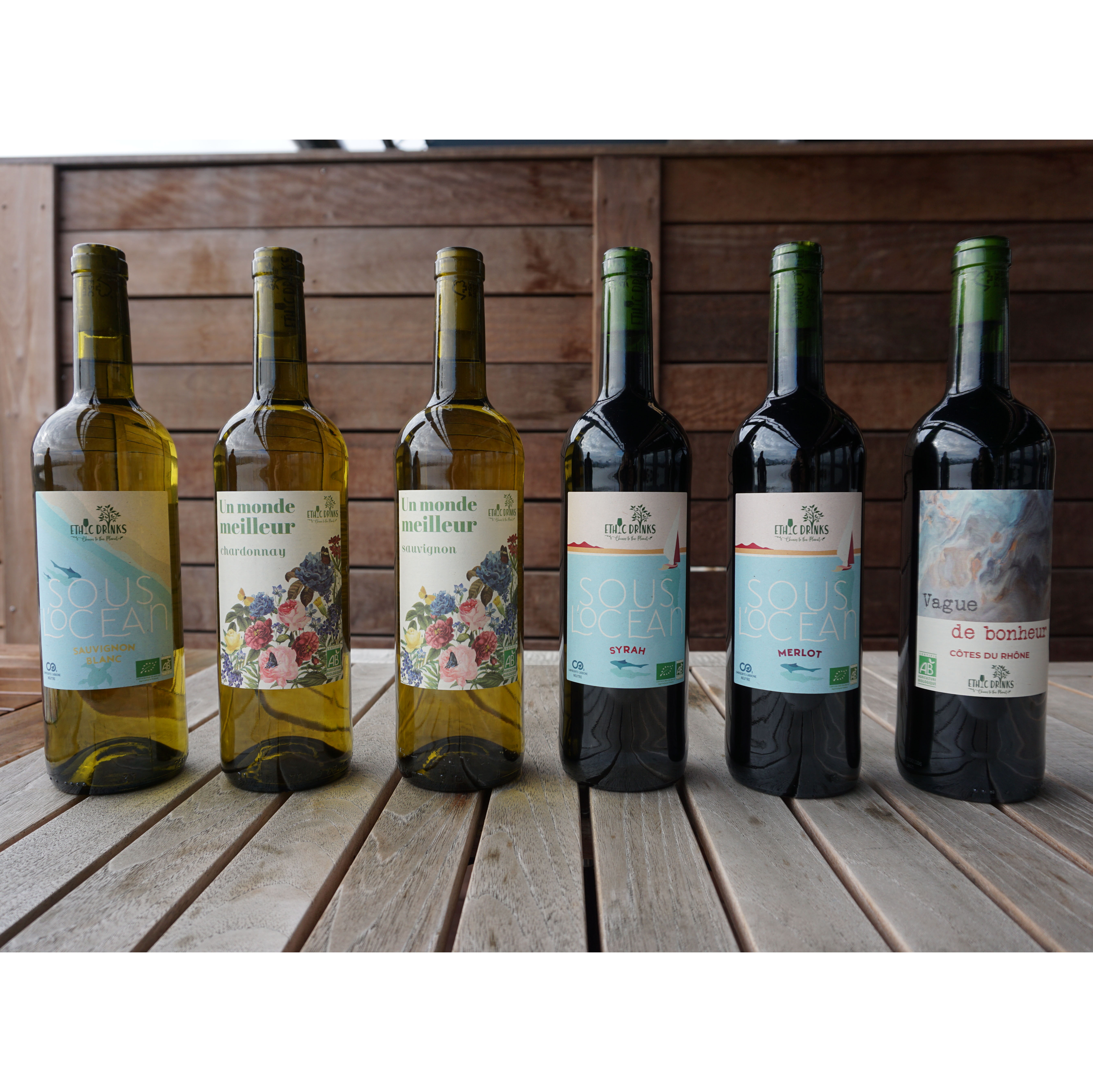 Coffret de 6 bouteilles de vin rouge bio et de vin blanc bio