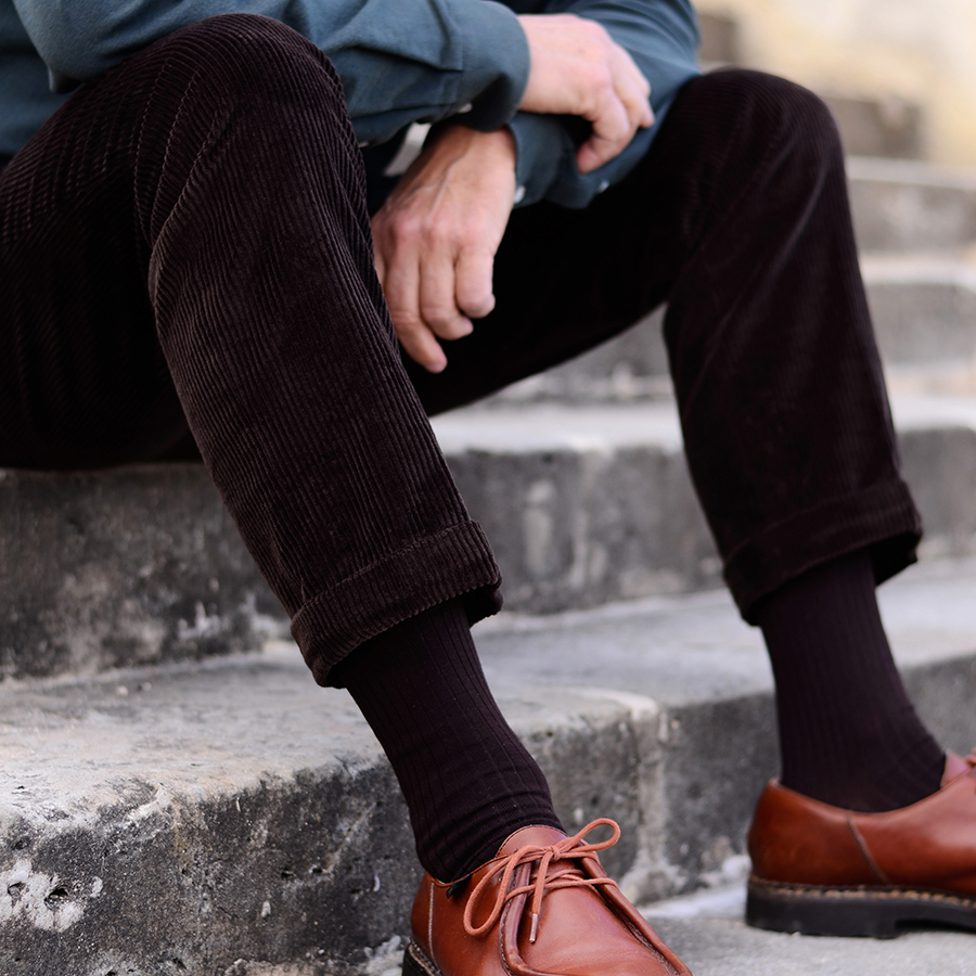 Chaussettes marron en fil d'Ecosse pour hommes