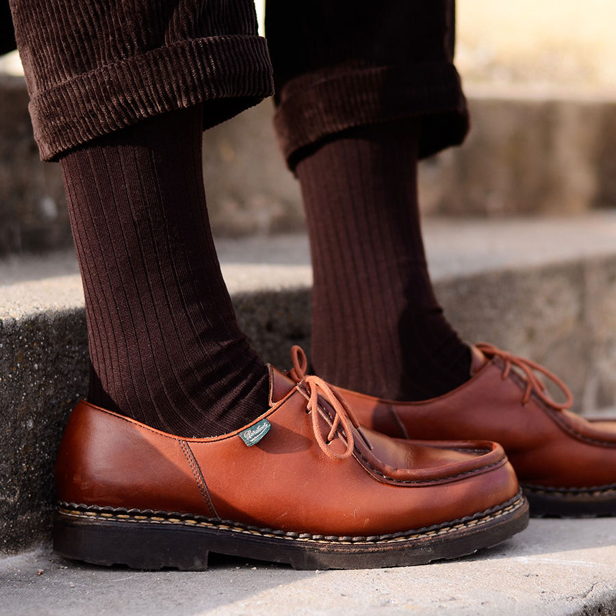 Mi-bas marron foncé fil d'Ecosse hommes