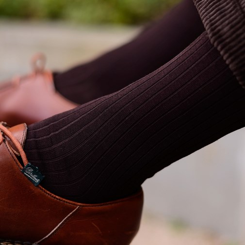 Chaussettes mi-bas fil d'Ecosse Marron foncé