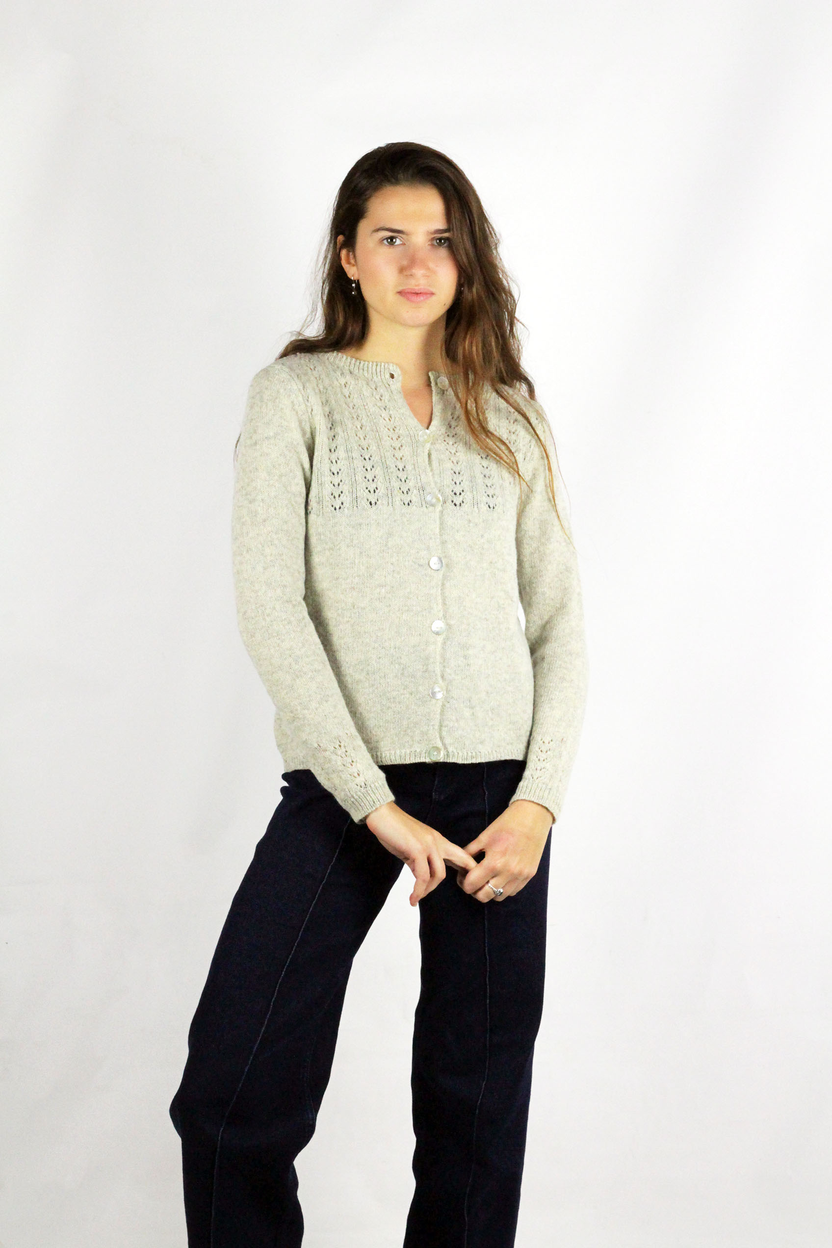 Gilet  Aloé ecru chiné en laine recyclée 100% made in France 4